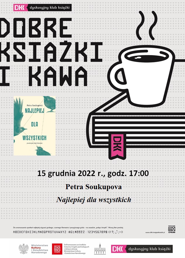 Plakat informujący o spotkaniu Dyskusyjnego Klubu Książki, które odbędzie się 15 grudnia o godz. 17:00