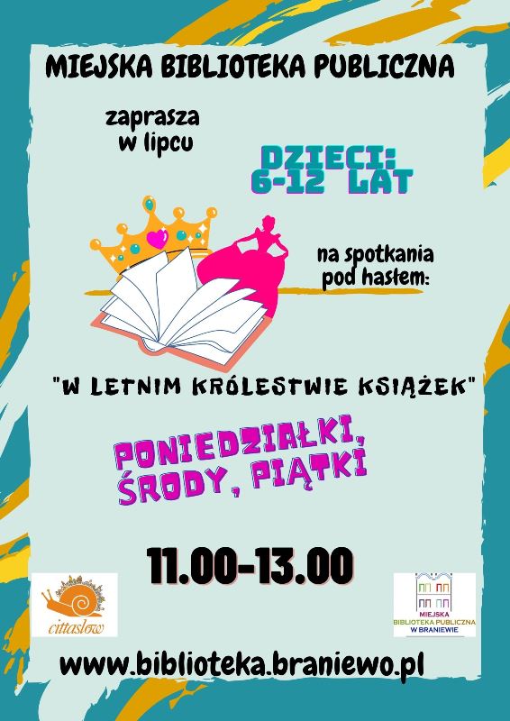 Miejska Biblioteka Publiczna w Braniewie zaprasza w lipcu dzieci 6-12 lat na zajęcia wakacyjne pod hasłem: "W letnim królestwie książek"