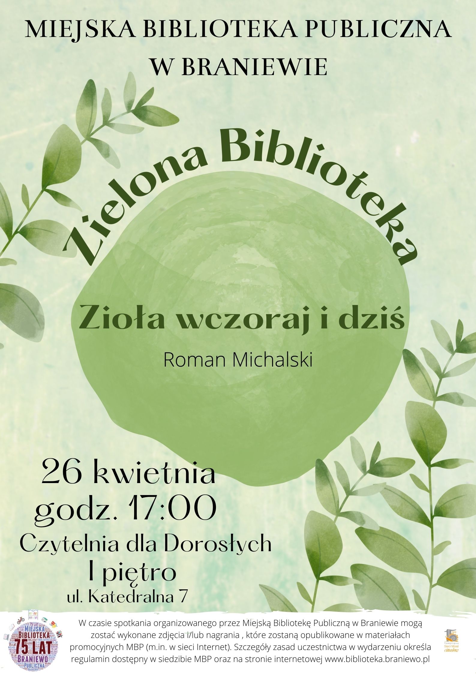 zielony plakat informujacy o cyklu zielona biblioteka